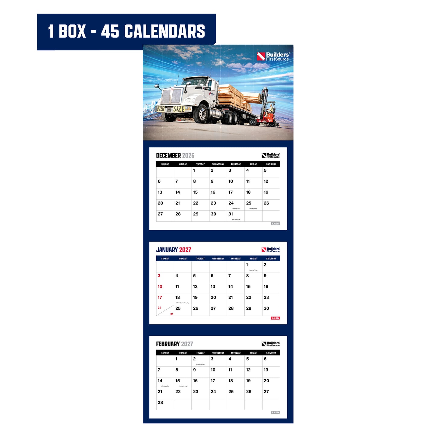 LIMITED - Builders FirstSource Tri-Fold Calendar (2027) - 1 Box (45 Calendars)