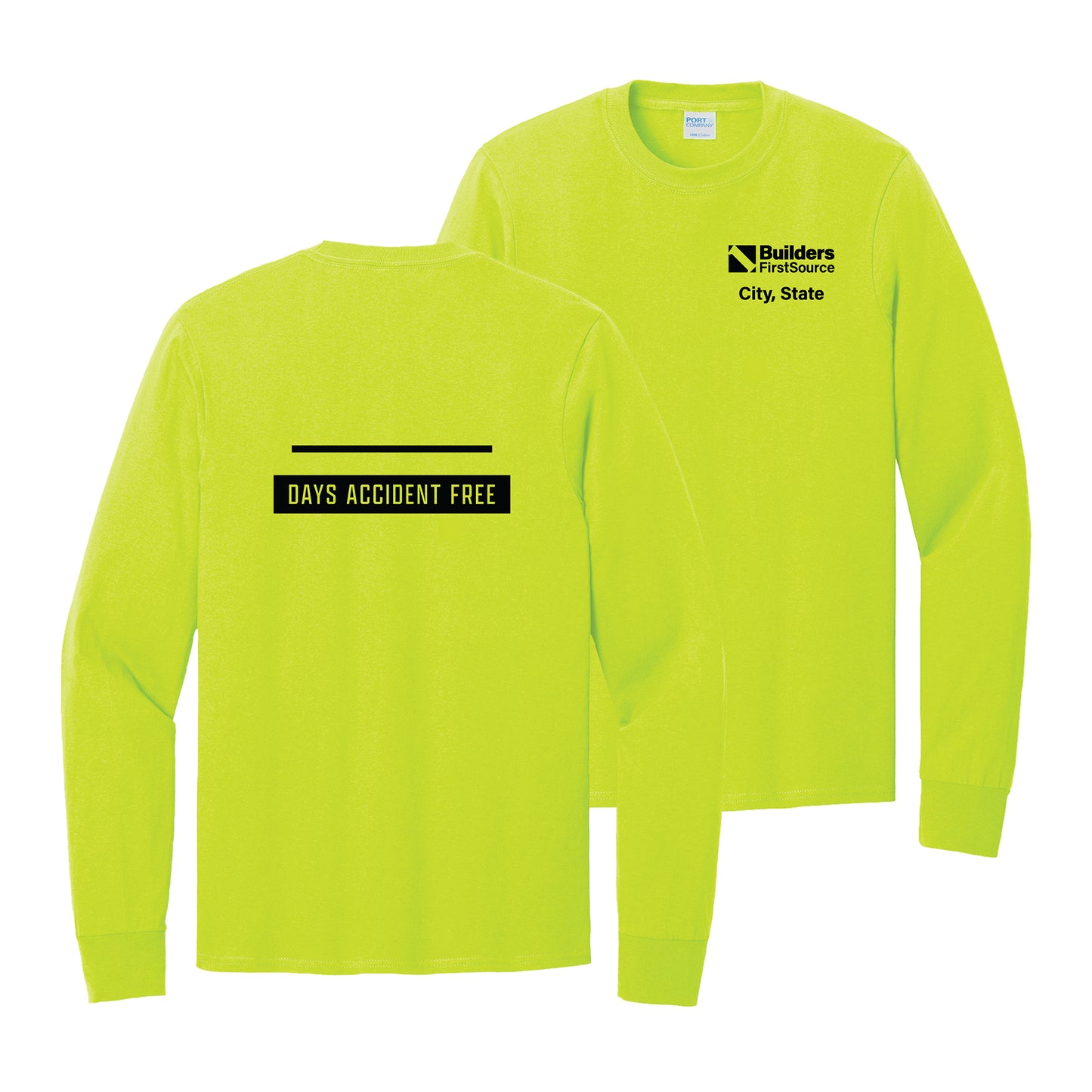 Accident Free Award - Safety Green Long Sleeve Core Cotton Tee (Front & Back)