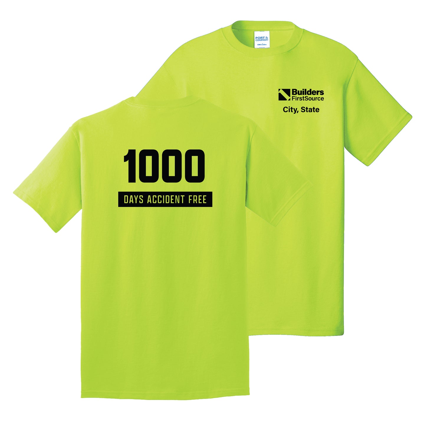 Accident Free Award - Safety Green Core Cotton Tee (Front & Back)