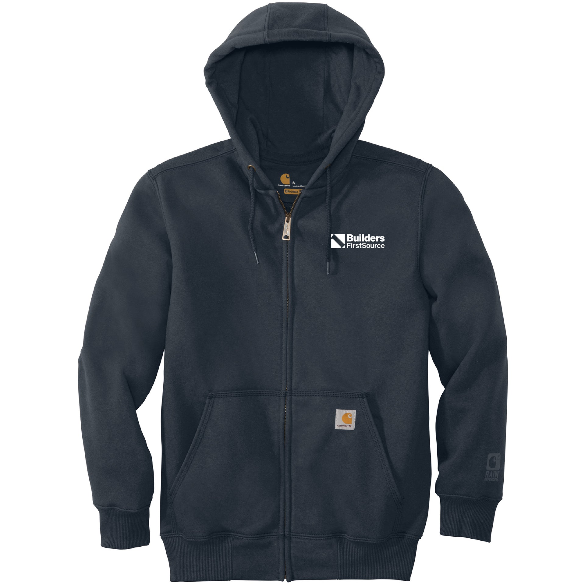 Carhartt Rain Defender Paxton Heavyweight Hooded Zip-Front Sweatshirt New Navy (BFS White Embroidery) Small