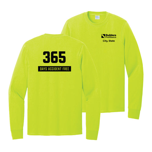 Accident Free Award - Safety Green Long Sleeve Core Cotton Tee (Front & Back)