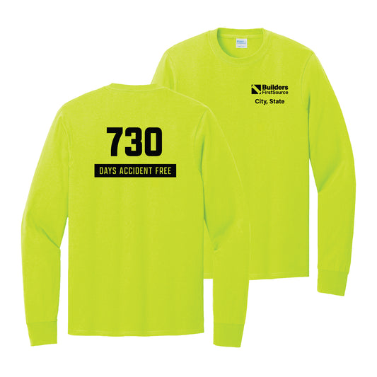 Accident Free Award - Safety Green Long Sleeve Core Cotton Tee (Front & Back)