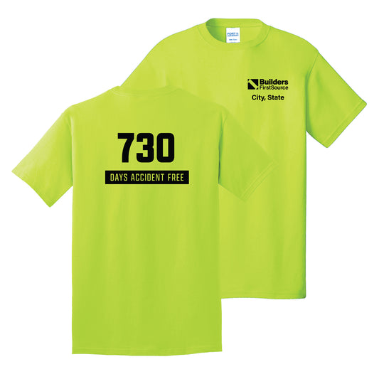 Accident Free Award - Safety Green Core Cotton Tee (Front & Back)