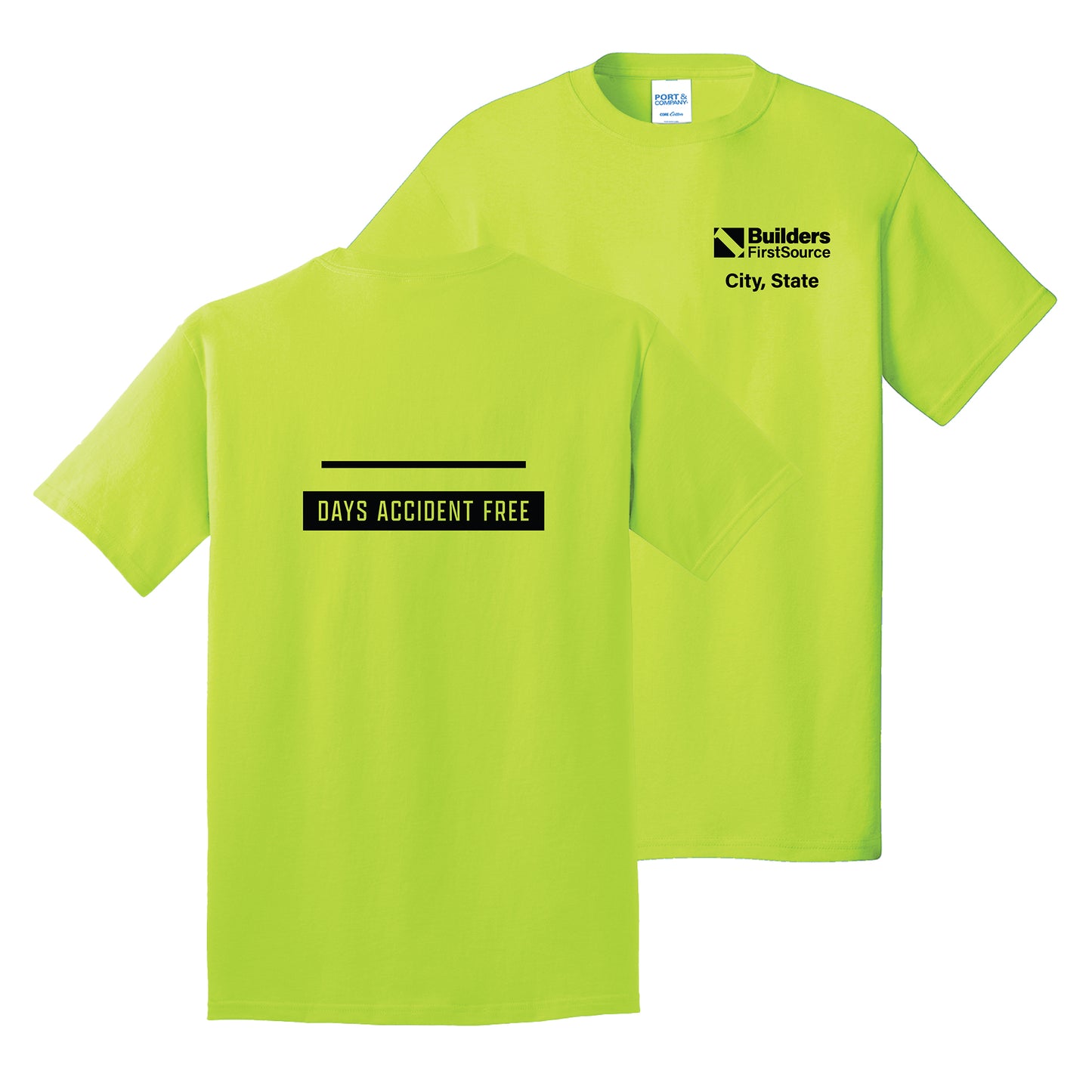 Accident Free Award - Safety Green Core Cotton Tee (Front & Back)