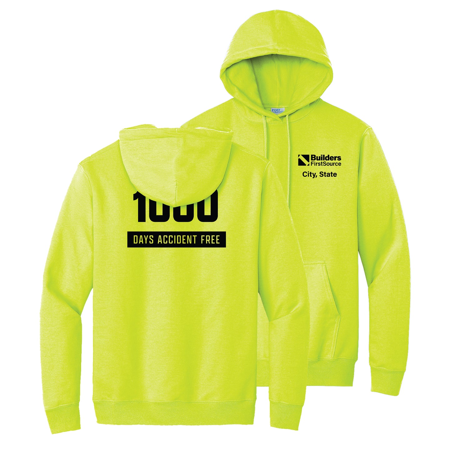 Accident Free Award - Safety Green Essential Fleece Pullover Hooded Sweatshirt (Front & Back)
