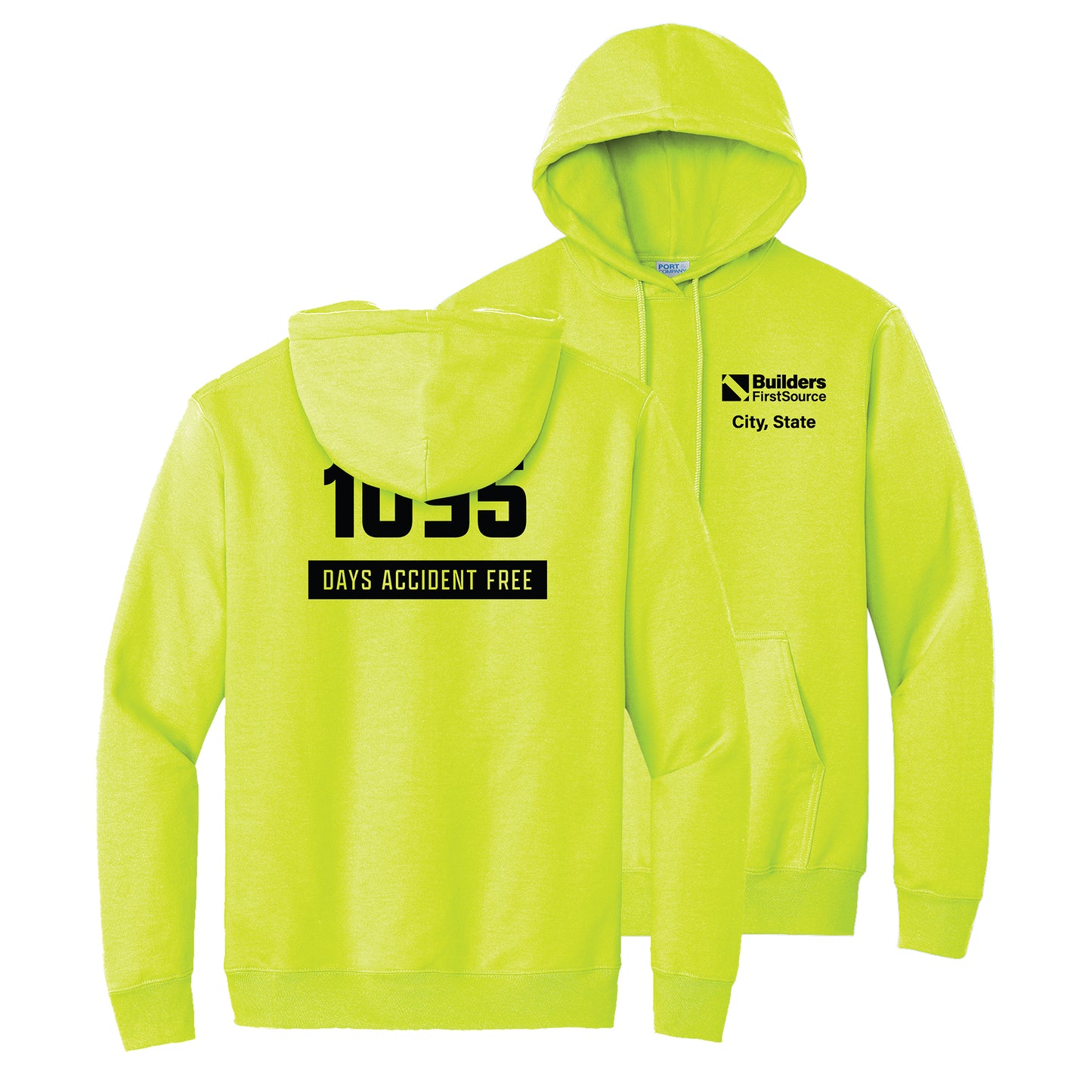 Accident Free Award - Safety Green Essential Fleece Pullover Hooded Sweatshirt (Front & Back)