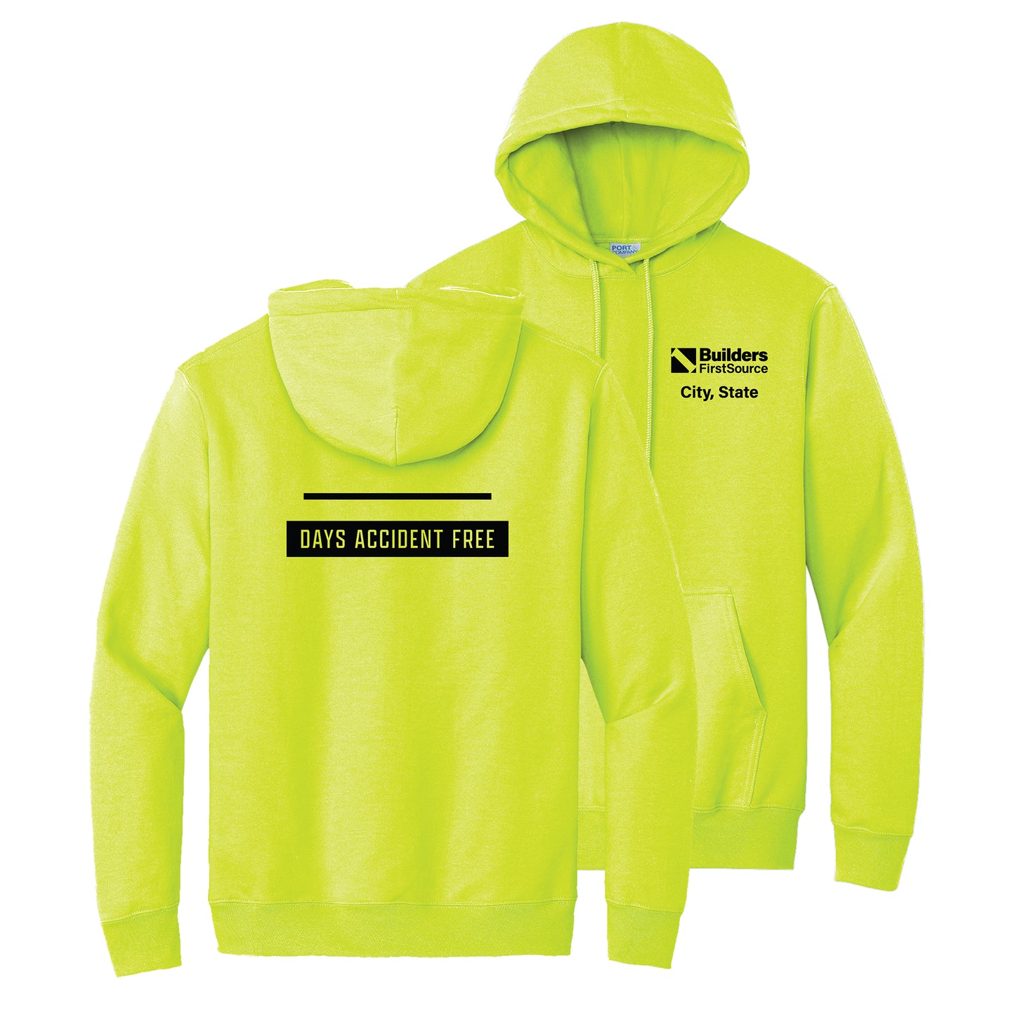 Accident Free Award - Safety Green Essential Fleece Pullover Hooded Sweatshirt (Front & Back)